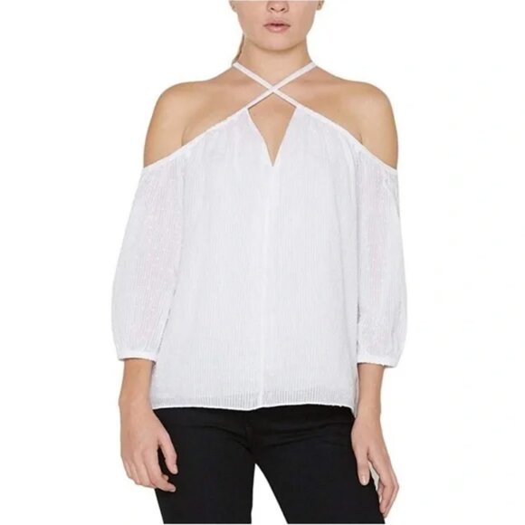 Revolve Bailey/44 Electric Kool Aid 100% Winter Cotton Tie Neck Top White - Picture 1 of 10